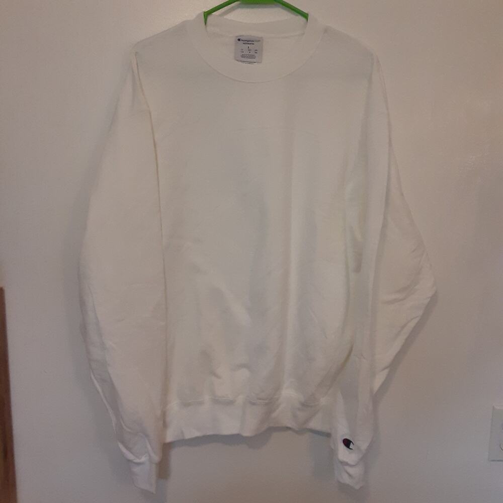 Champion Eco Authentic Men's L White Blank Crew Neck Sweatshirt Pullover EUC